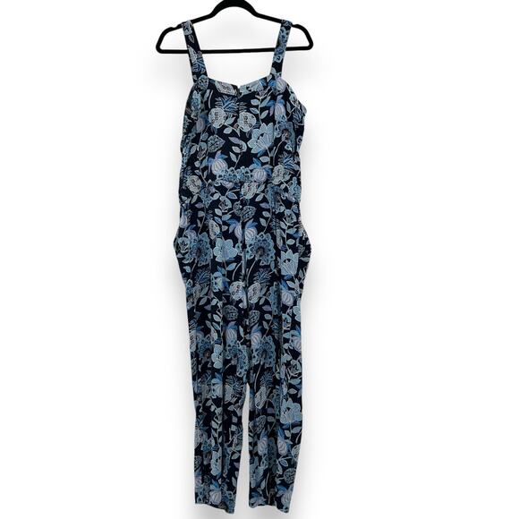Ann Taylor Loft Jumpsuit Size 8 Blue Floral Print Square Neck Boho Casual Rayon - Picture 10 of 16